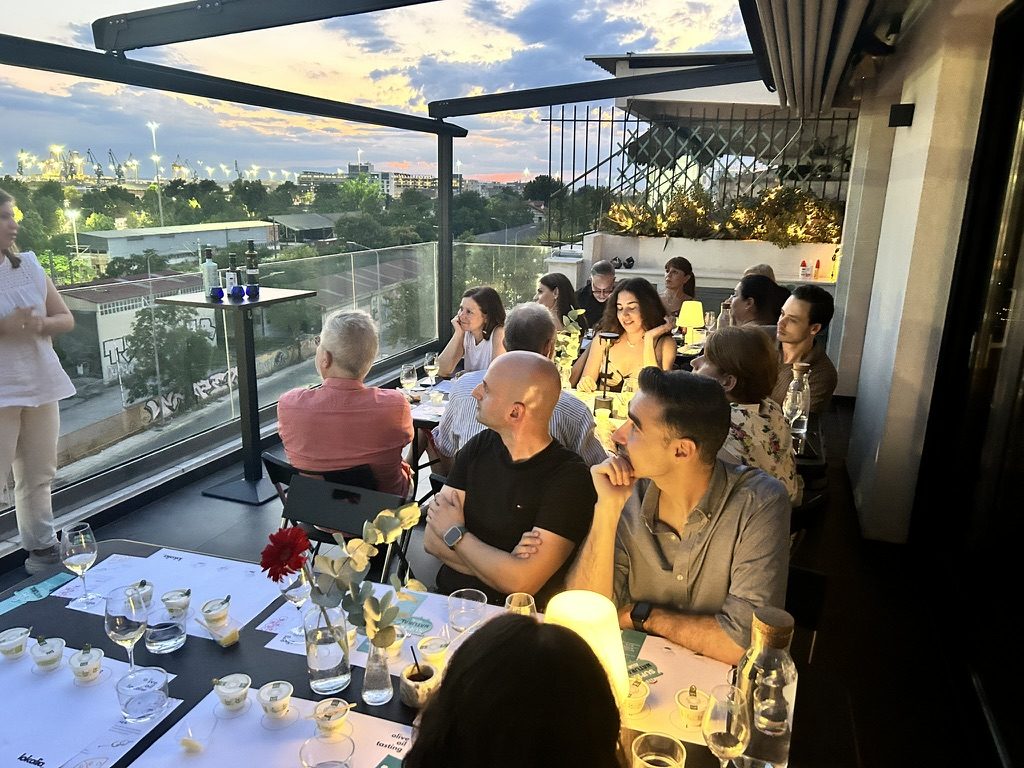 late evening on the terrace, the table still full