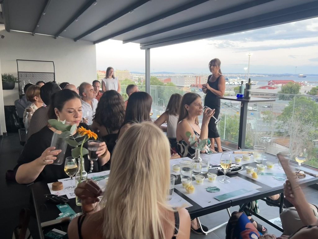 guests along the terrace table at the natural wine tasting