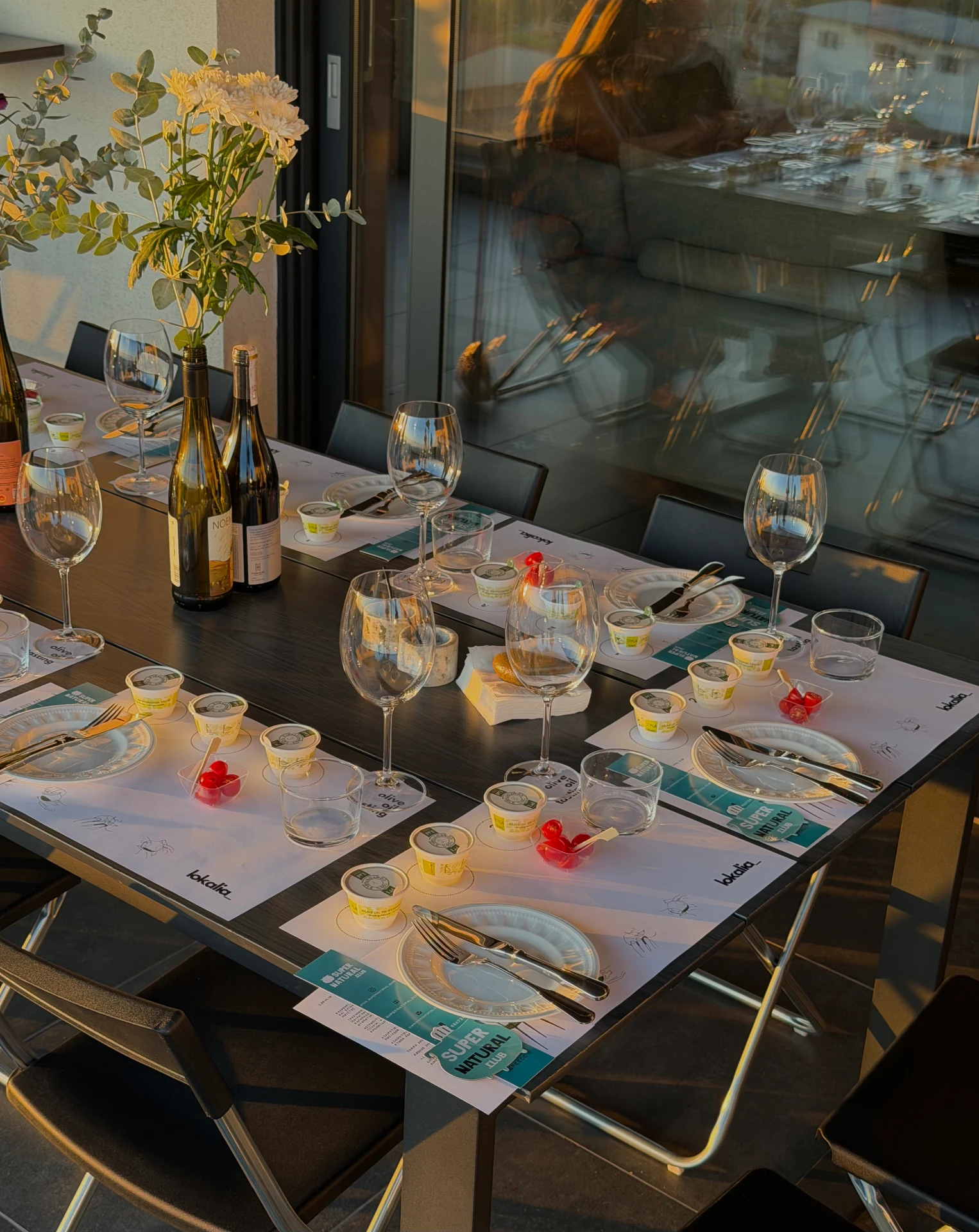 the table set for the Lemnos tasting in the evening light